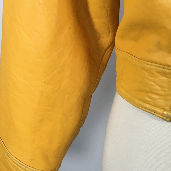 VINTAGE 80's Leather Jacket YELLOW S - Picture 5 of 8